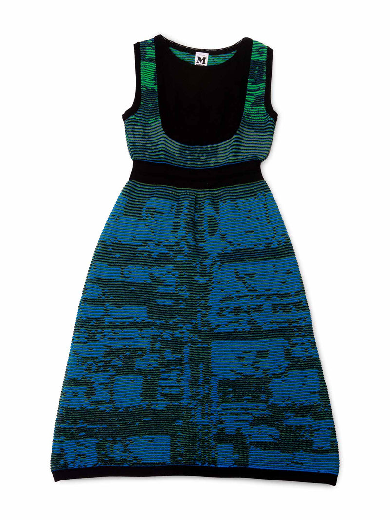 Missoni Knit Midi Fitted Dress Blue Multicolor-designer resale
