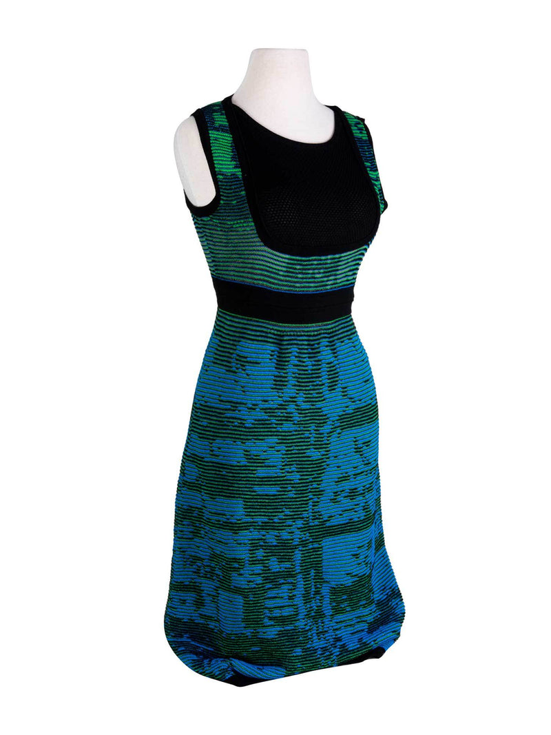 Missoni Knit Midi Fitted Dress Blue Multicolor-designer resale