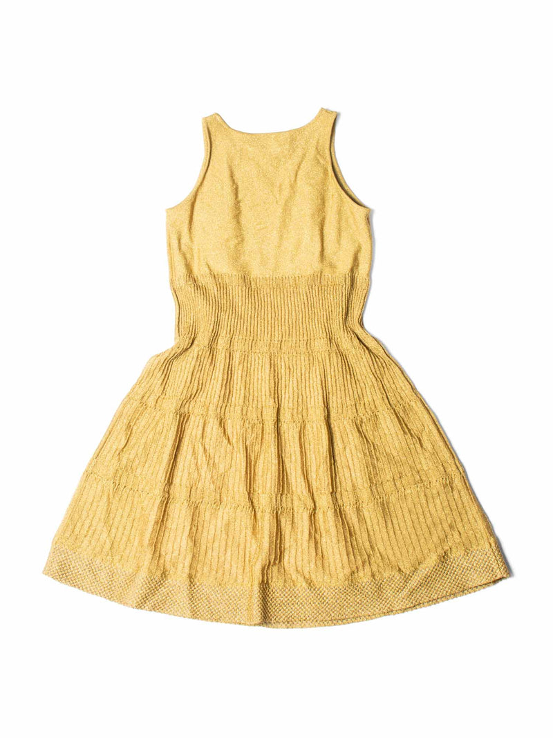 Missoni Pleated Sparkly Knit A Line Midi Dress Mustard Yellow-designer resale