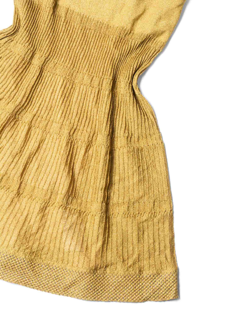 Missoni Pleated Sparkly Knit A Line Midi Dress Mustard Yellow-designer resale