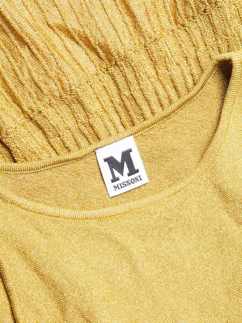 Missoni Pleated Sparkly Knit A Line Midi Dress Mustard Yellow-designer resale