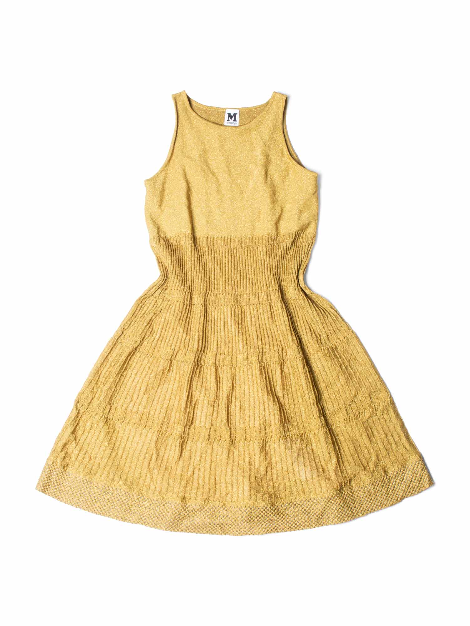 Missoni Pleated Sparkly Knit A Line Midi Dress Mustard Yellow-designer resale