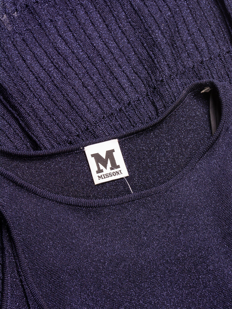 Missoni Pleated Sparkly Knit A-Line Midi Dress Navy Blue-designer resale