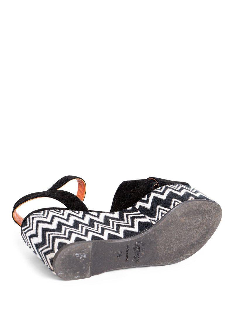 Missoni Suede Leather Zig Zag Platform Wedges Black White-designer resale