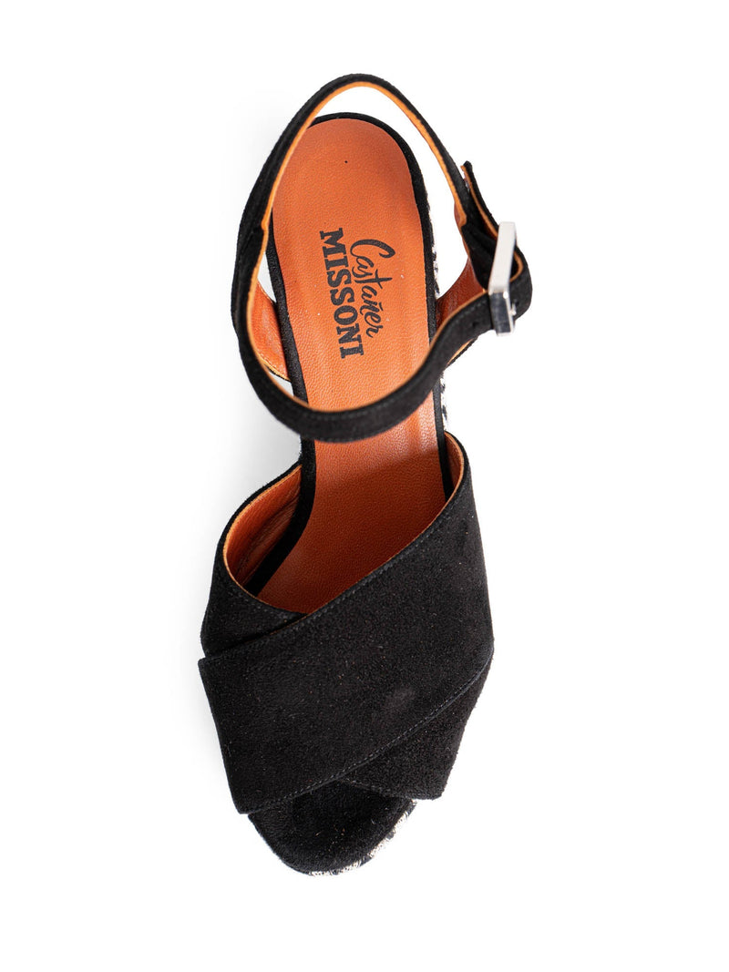 Missoni Suede Leather Zig Zag Platform Wedges Black White-designer resale