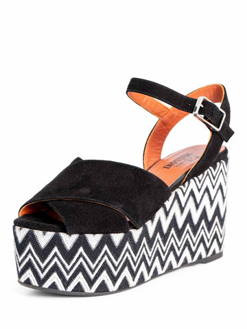 Missoni Suede Leather Zig Zag Platform Wedges Black White-designer resale