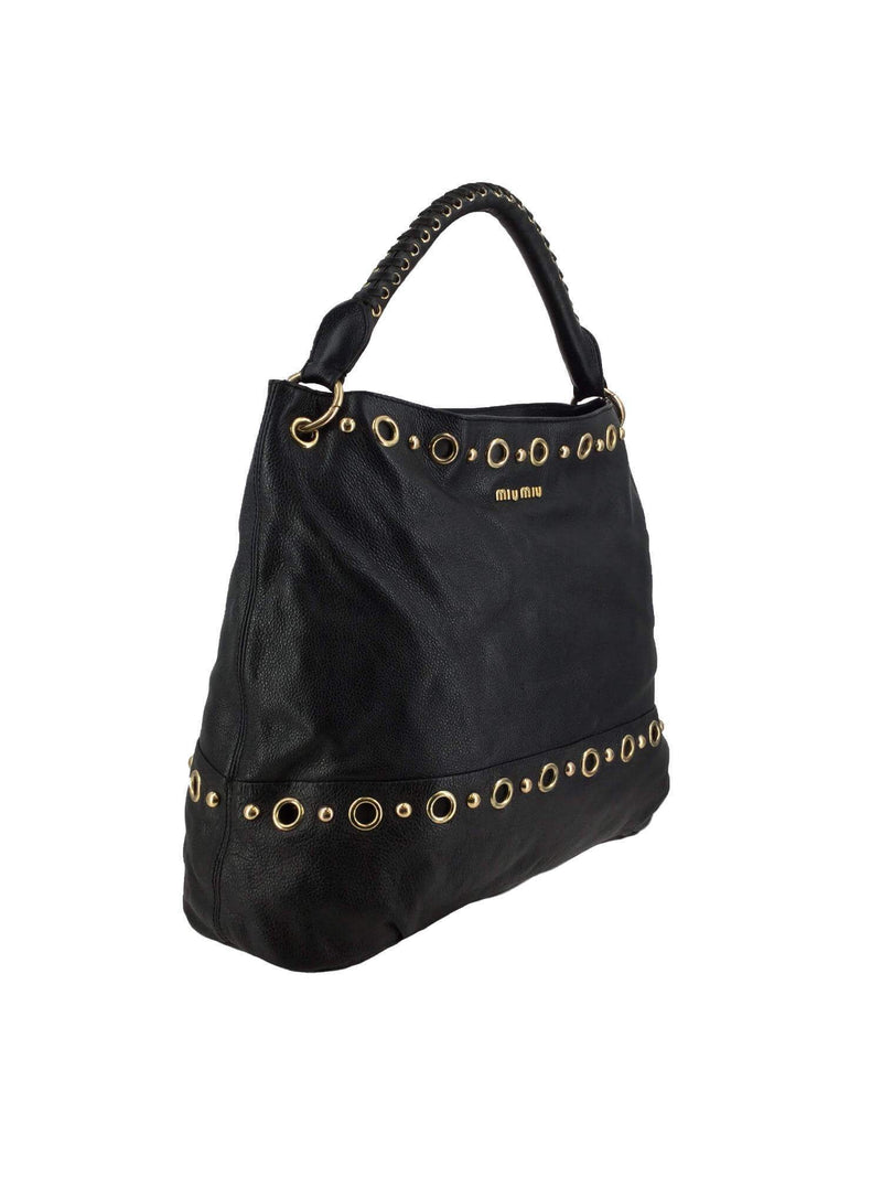 Miu Miu Pebbled Leather Large Hobo Bag Black-designer resale