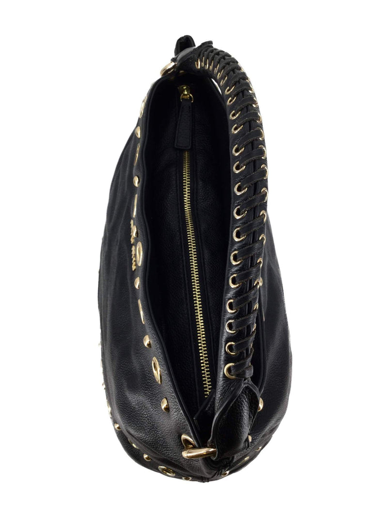 Miu Miu Pebbled Leather Large Hobo Bag Black-designer resale