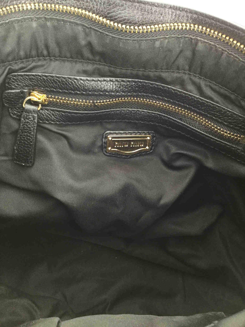 Miu Miu Pebbled Leather Large Hobo Bag Black-designer resale