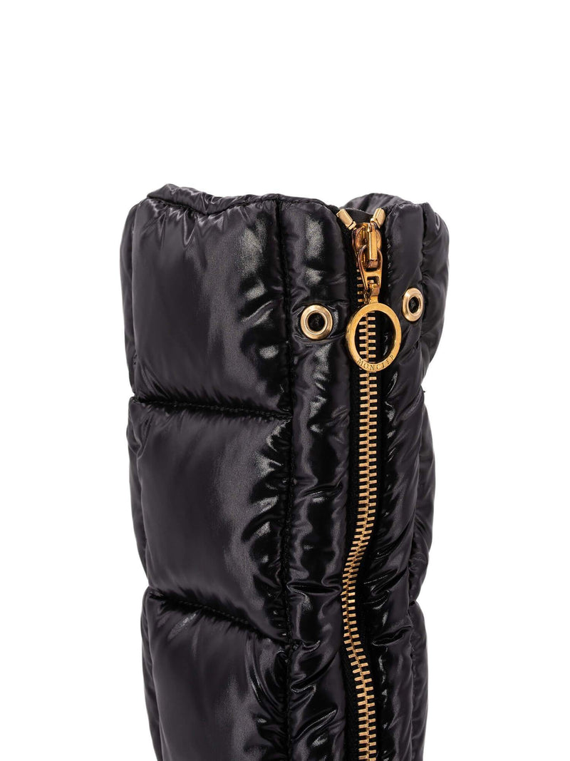Moncler Leather Quilted Down Wedge Boots Black-designer resale