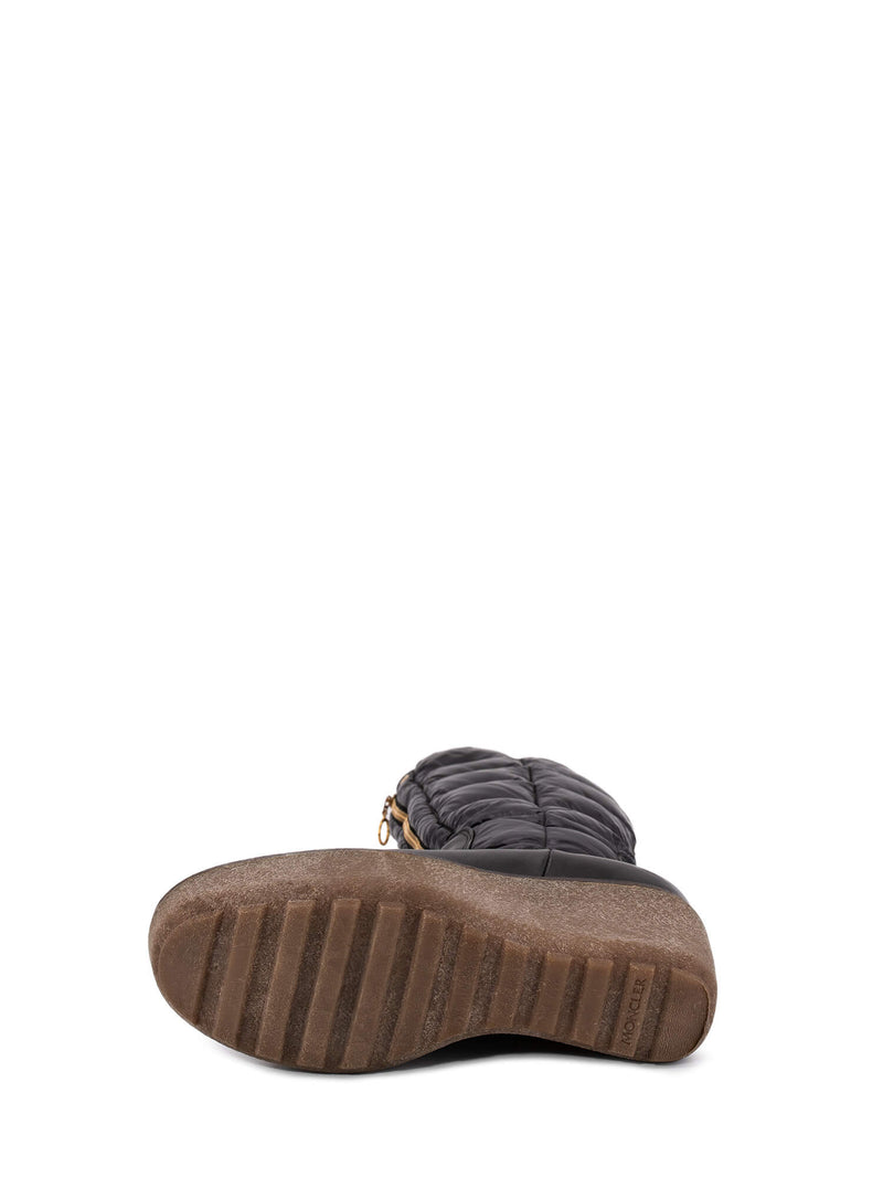Moncler Leather Quilted Down Wedge Boots Black-designer resale