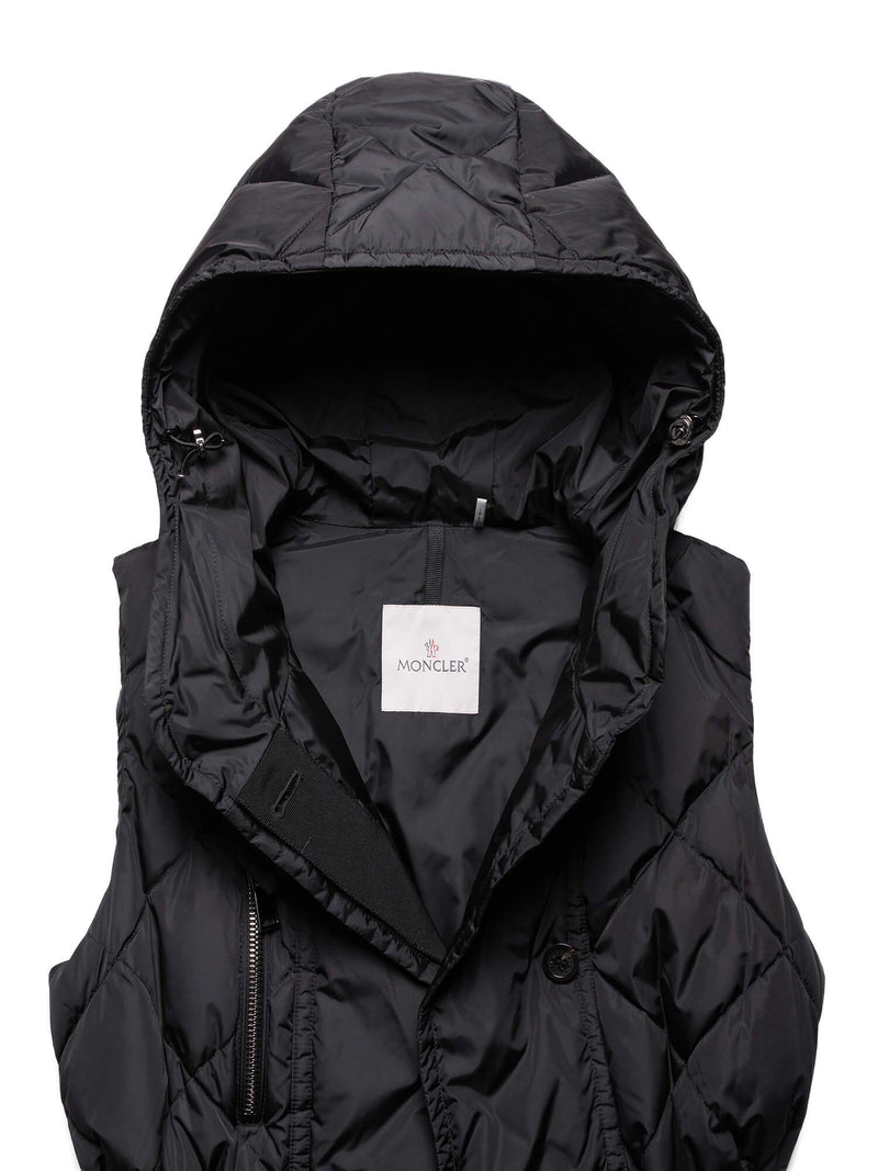 Moncler Quilted Down A-Line Long Vest Black-designer resale