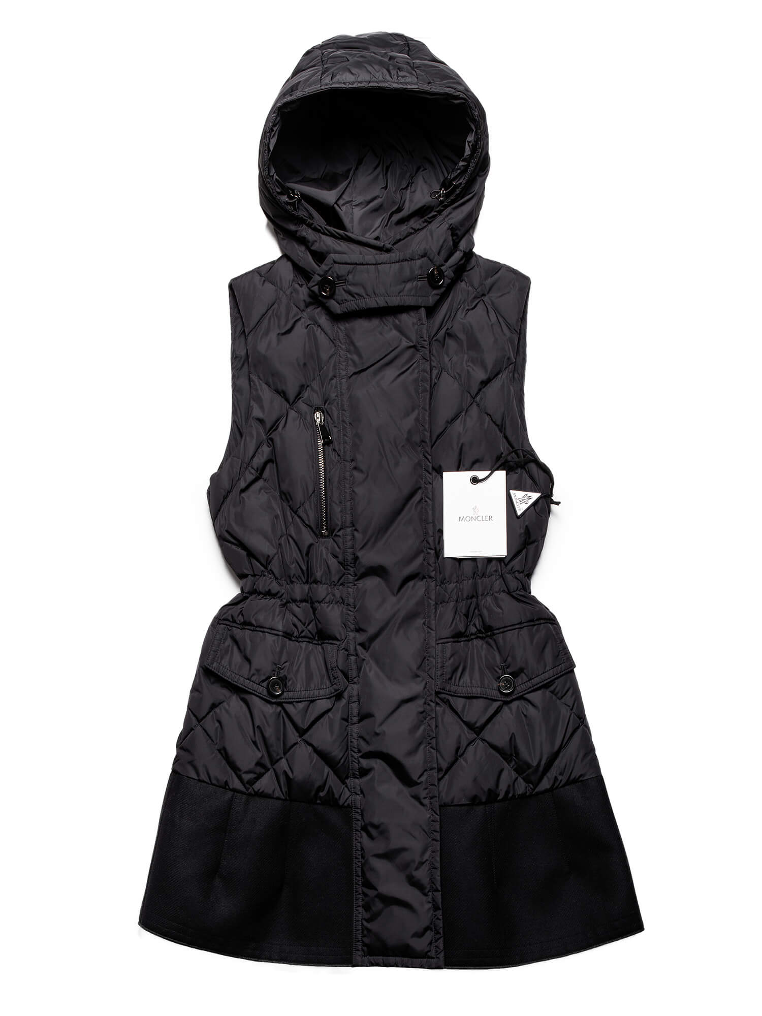 Moncler Quilted Down A-Line Long Vest Black-designer resale