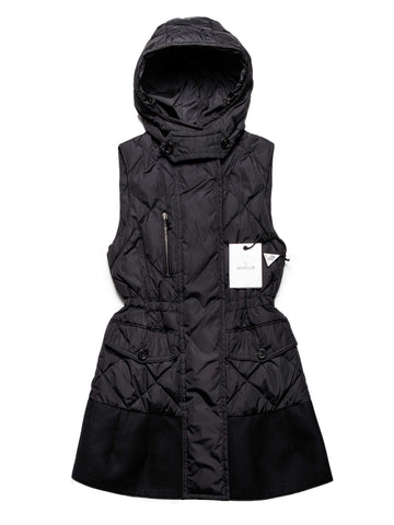 Moncler Quilted Down A-Line Long Vest Black-designer resale