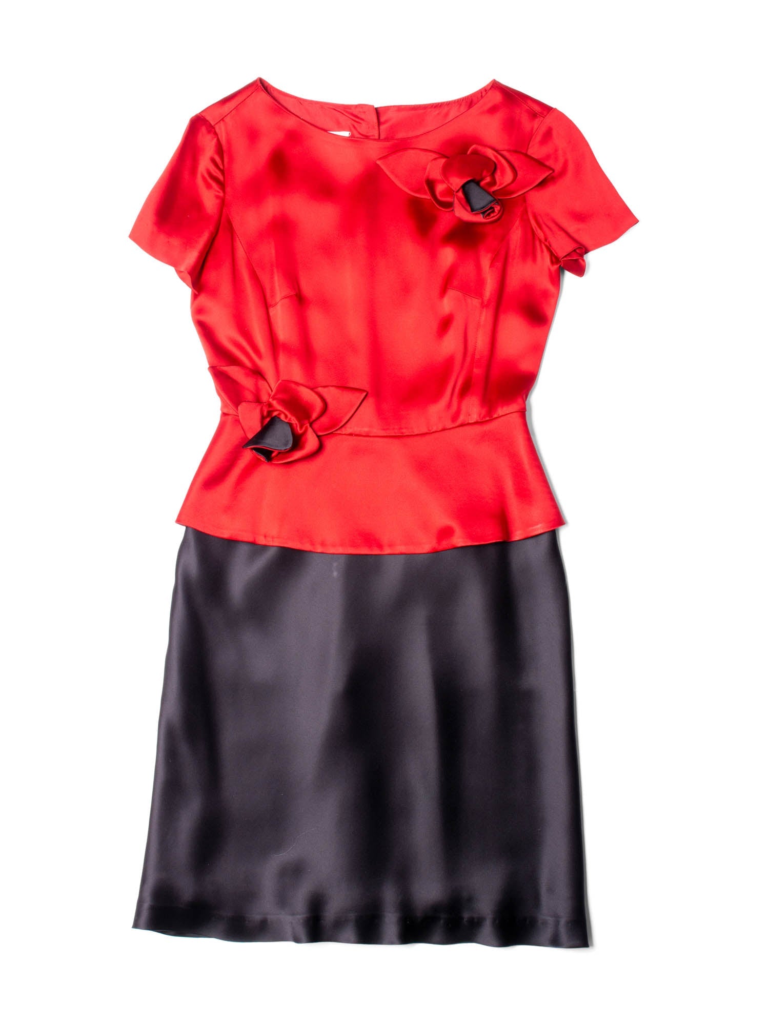 Moschino A Line Rose Applique Fitted Dress Red Black-designer resale