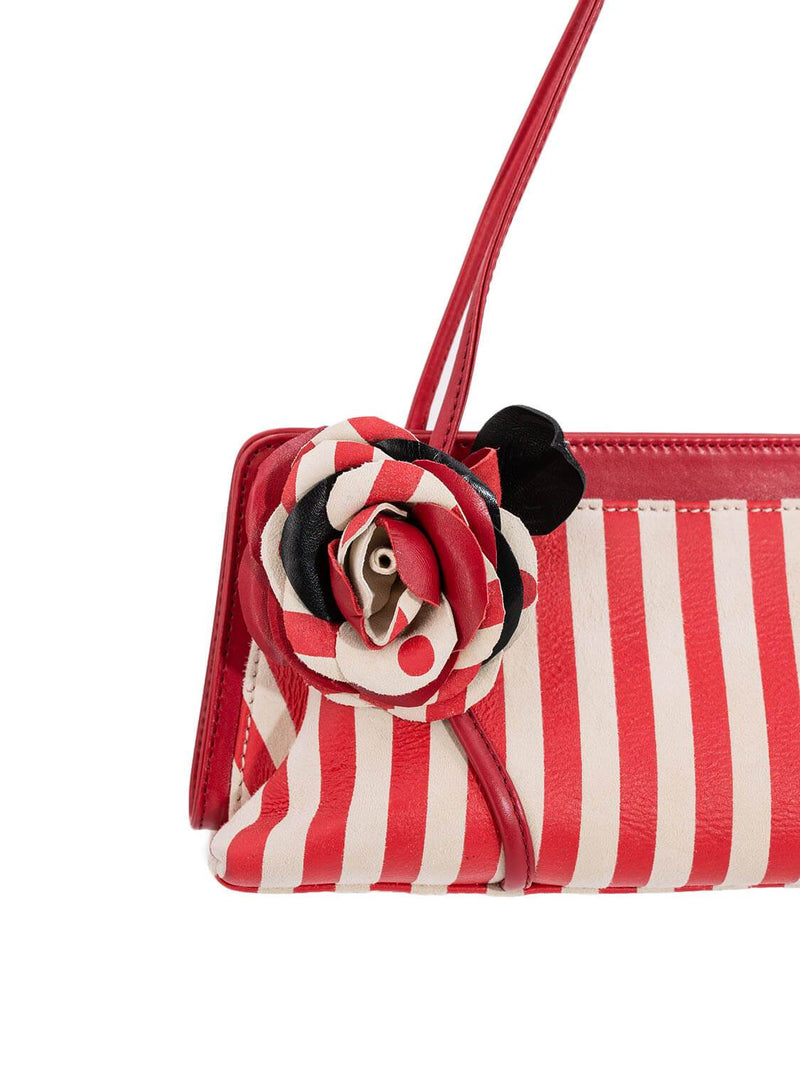 Moschino Leather Striped Flower Bag Red White-designer resale