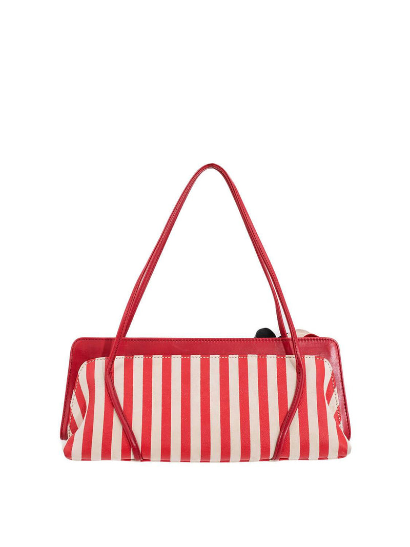 Moschino Leather Striped Flower Bag Red White-designer resale