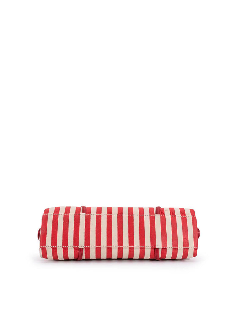 Moschino Leather Striped Flower Bag Red White-designer resale