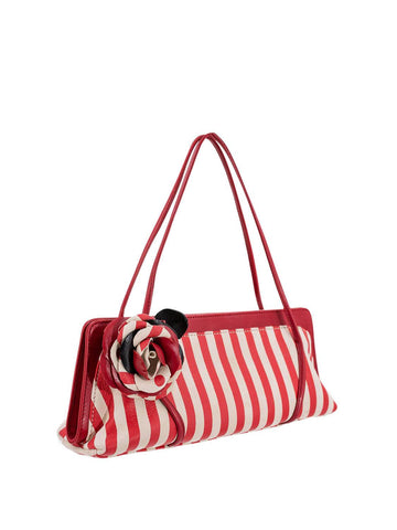 Moschino Leather Striped Flower Bag Red White-designer resale
