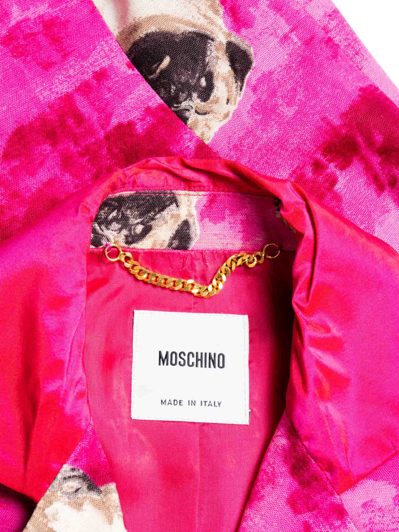 Moschino Linen Cotton Pug Print Short Sleeve Jacket Pink-designer resale