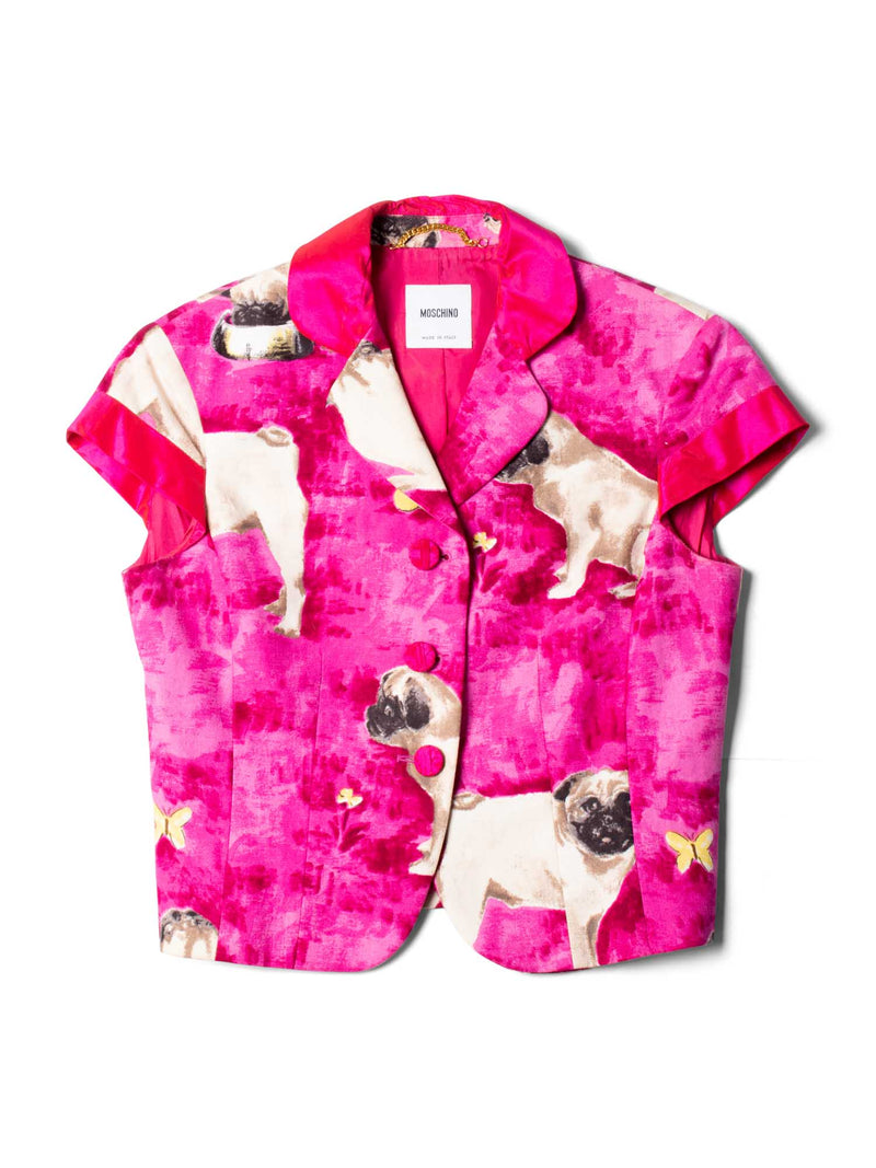 Moschino Linen Cotton Pug Print Short Sleeve Jacket Pink-designer resale