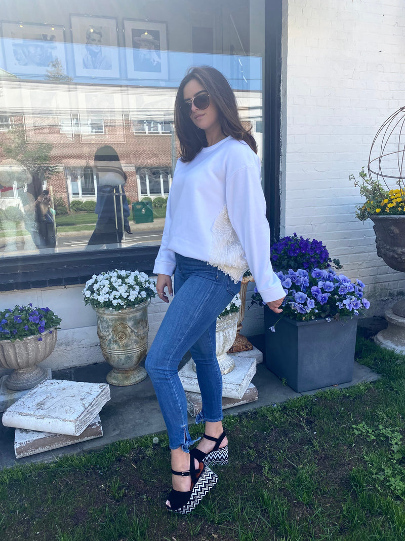 N21 Alessandro Dell'Acqua Cotton Silk Side Ruffle Sweatshirt White-designer resale