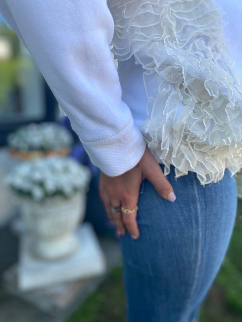 N21 Alessandro Dell'Acqua Cotton Silk Side Ruffle Sweatshirt White-designer resale