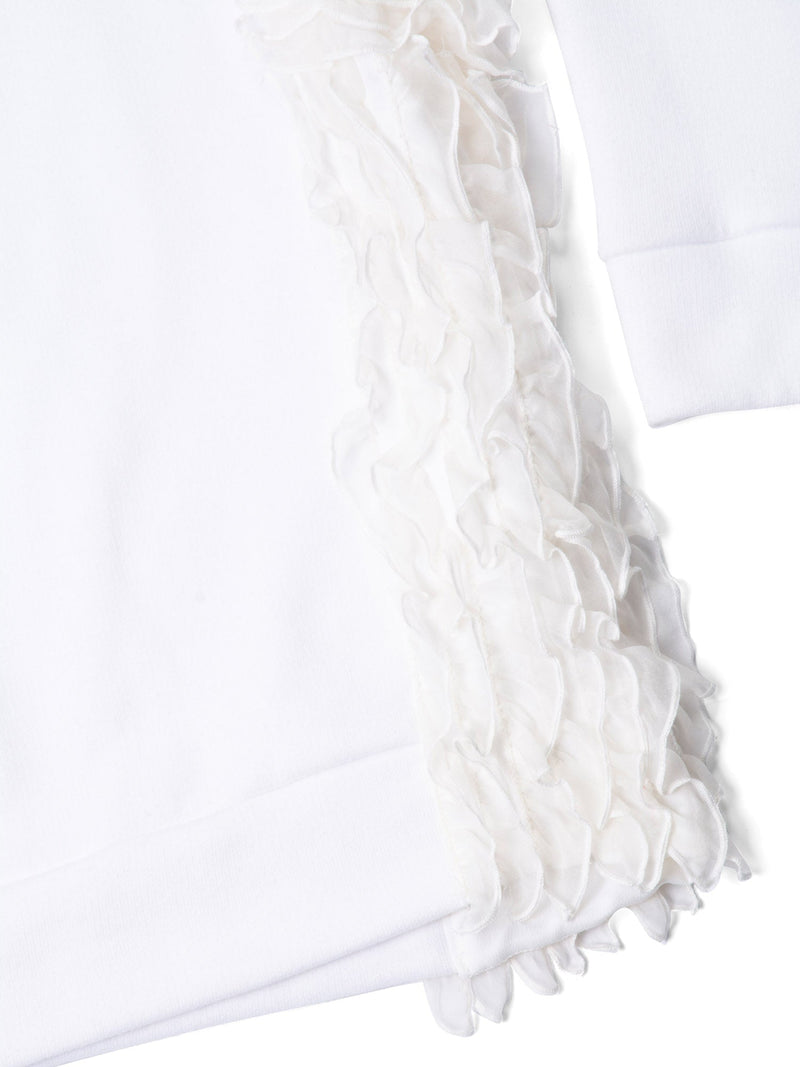 N21 Alessandro Dell'Acqua Cotton Silk Side Ruffle Sweatshirt White-designer resale