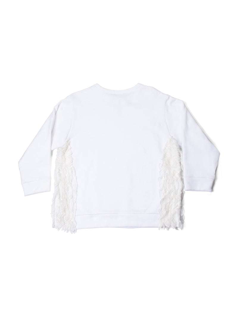 N21 Alessandro Dell'Acqua Cotton Silk Side Ruffle Sweatshirt White-designer resale