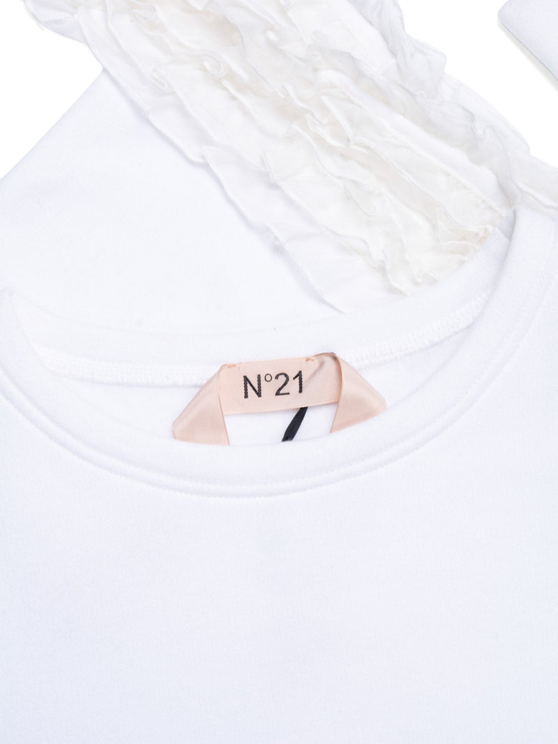N21 Alessandro Dell'Acqua Cotton Silk Side Ruffle Sweatshirt White-designer resale