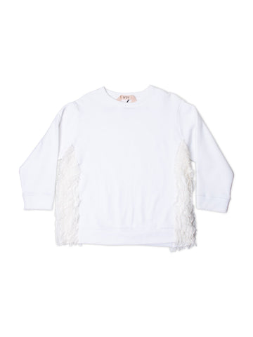 N21 Alessandro Dell'Acqua Cotton Silk Side Ruffle Sweatshirt White-designer resale