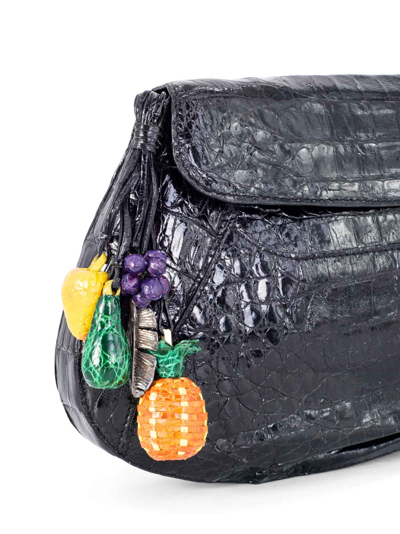 Nancy Gonzalez Genuine Crocodile Fruit Charms Flap Clutch Black-designer resale