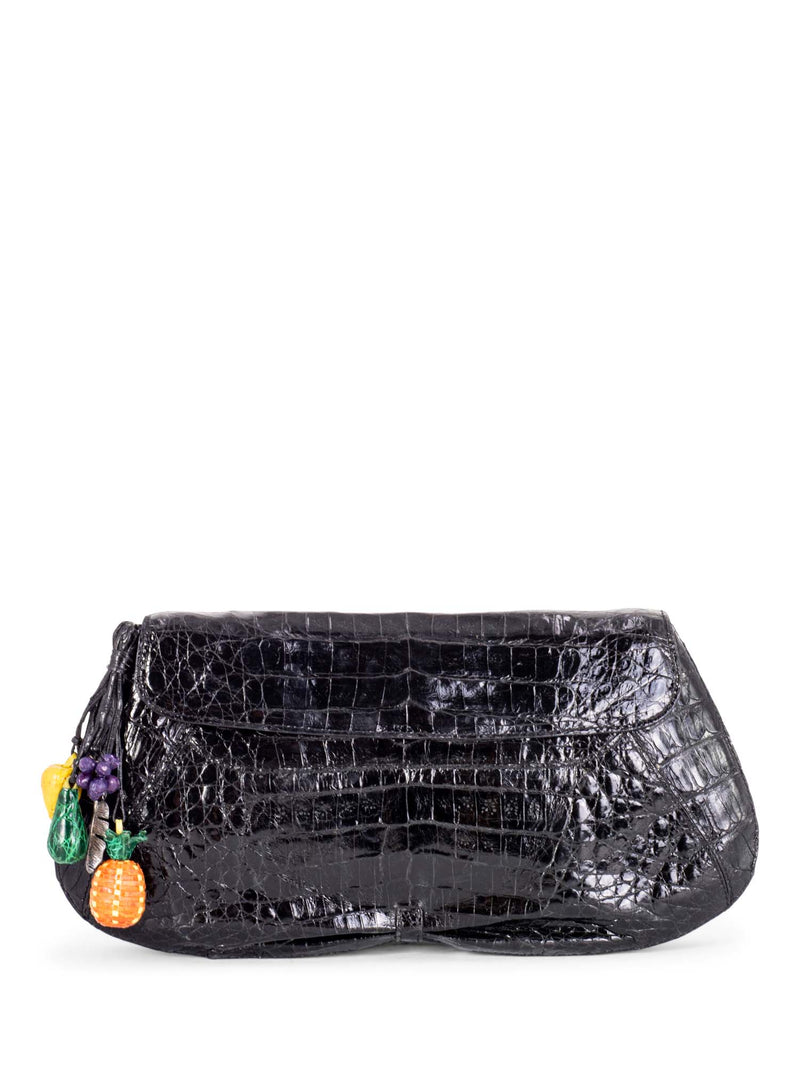 Nancy Gonzalez Genuine Crocodile Fruit Charms Flap Clutch Black-designer resale