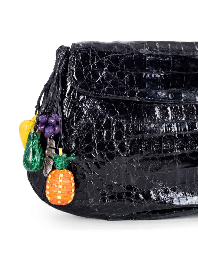 Nancy Gonzalez Genuine Crocodile Fruit Charms Flap Clutch Black-designer resale