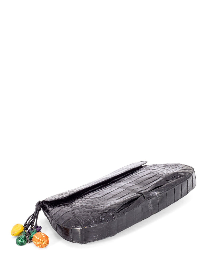 Nancy Gonzalez Genuine Crocodile Fruit Charms Flap Clutch Black-designer resale