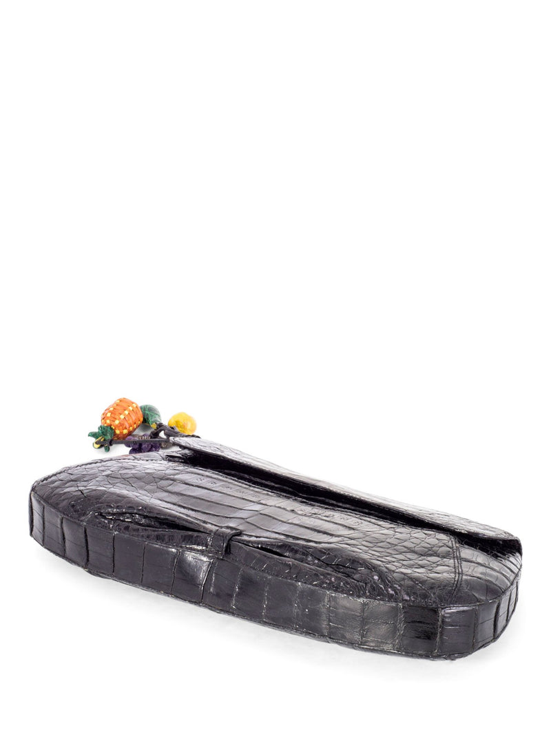 Nancy Gonzalez Genuine Crocodile Fruit Charms Flap Clutch Black-designer resale