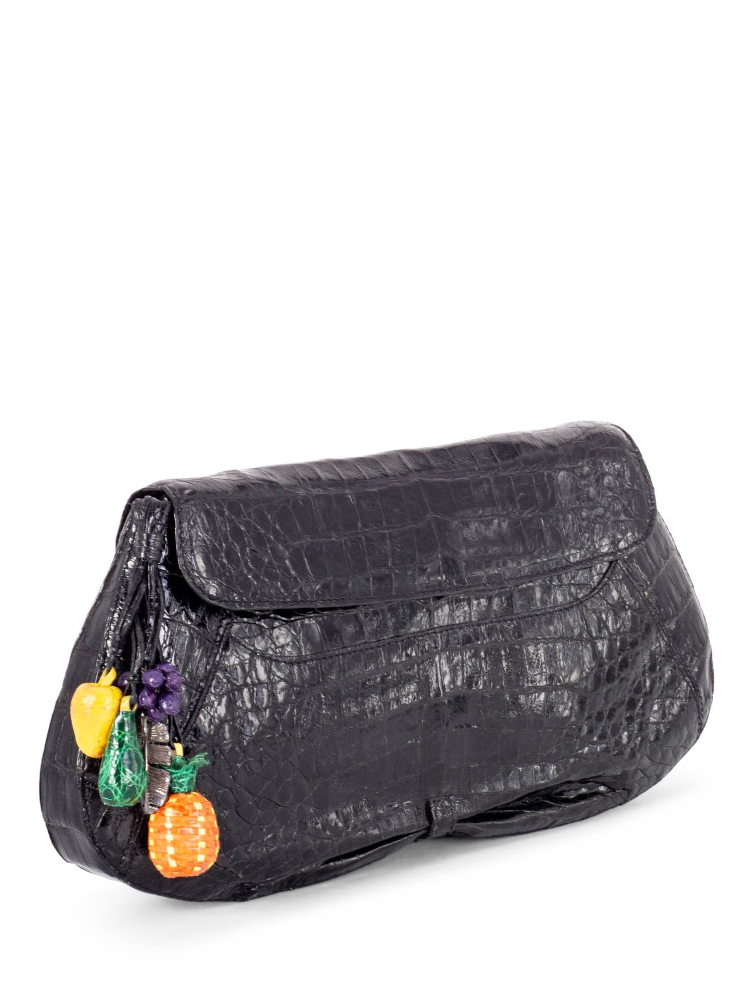 Nancy Gonzalez Genuine Crocodile Fruit Charms Flap Clutch Black-designer resale