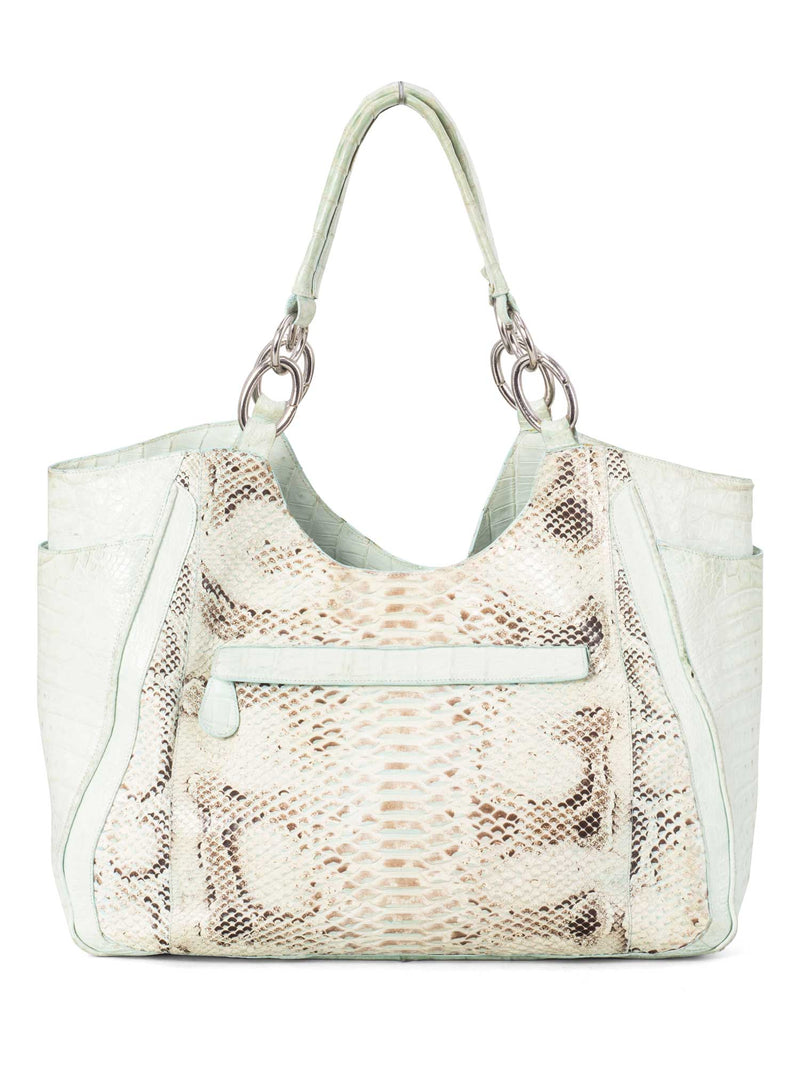Nancy Gonzalez Genuine Python Crocodile Shopper Bag Light Blue-designer resale