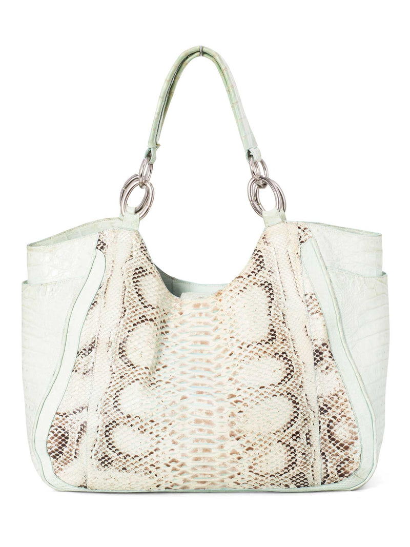 Nancy Gonzalez Genuine Python Crocodile Shopper Bag Light Blue-designer resale