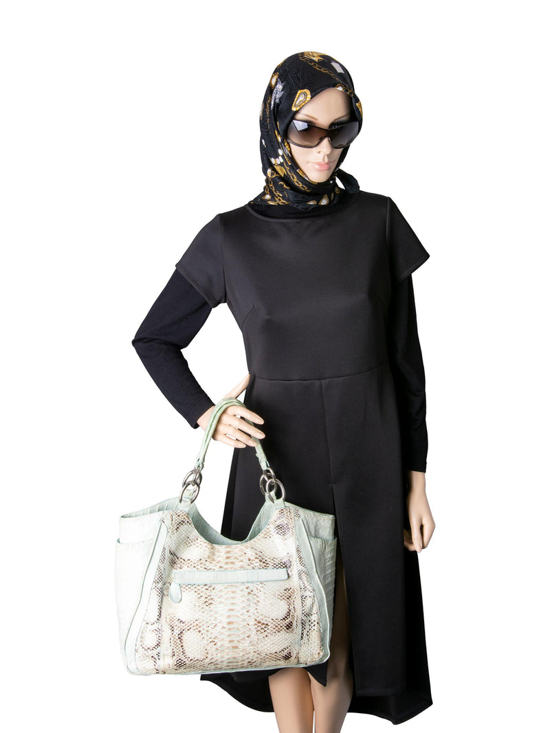 Nancy Gonzalez Genuine Python Crocodile Shopper Bag Light Blue-designer resale