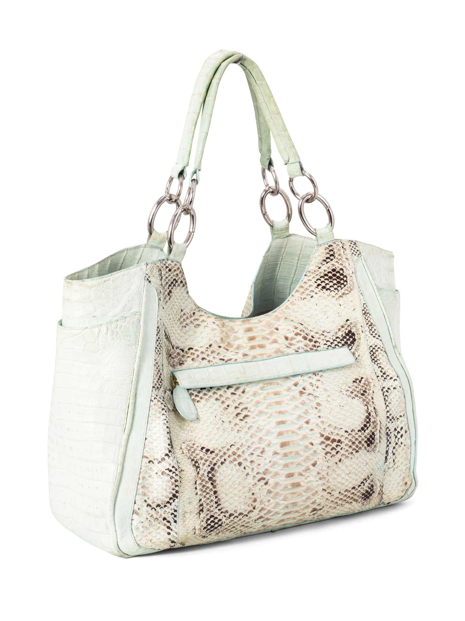 Nancy Gonzalez Genuine Python Crocodile Shopper Bag Light Blue-designer resale
