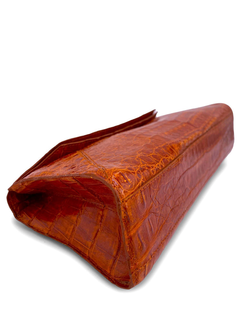 Nancy Gonzalez Shiny Crocodile Clutch Brown-designer resale