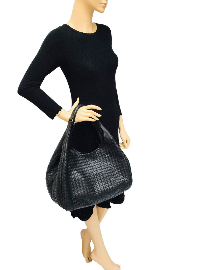Nappa Intrecciato Large Campana Hobo Bag Black-designer resale