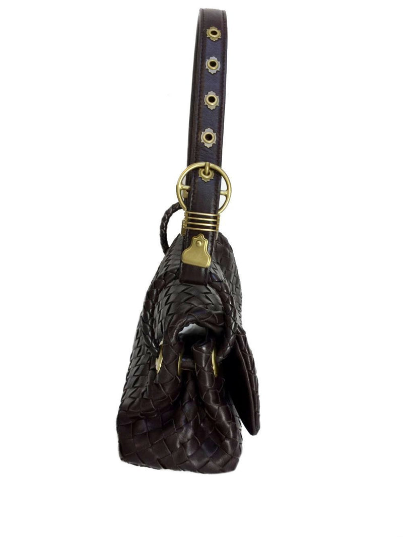 Nappa Intrecciato Small Flap Bag Brown-designer resale