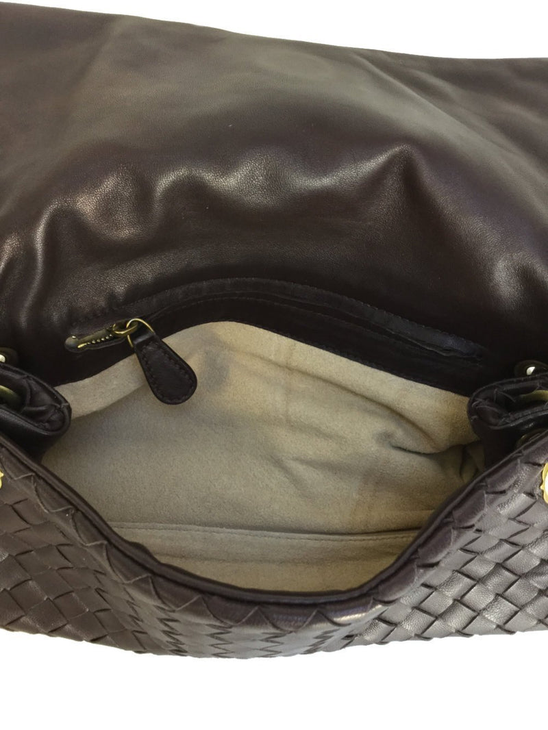 Nappa Intrecciato Small Flap Bag Brown-designer resale