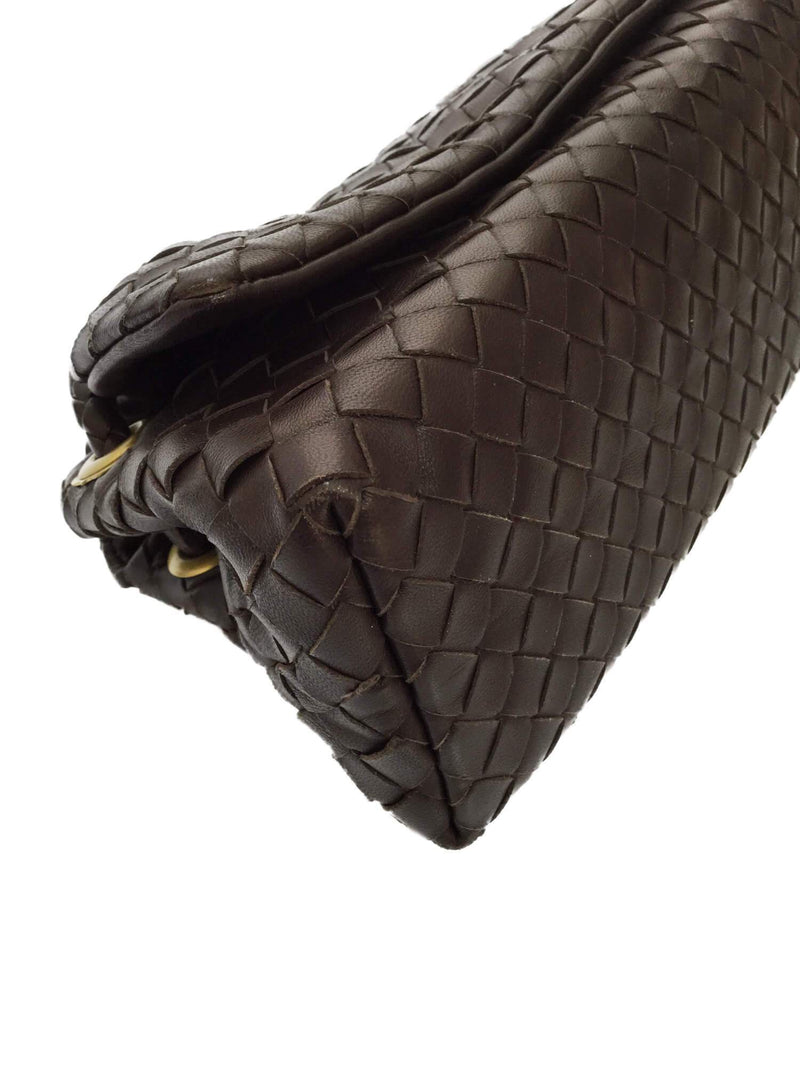 Nappa Intrecciato Small Flap Bag Brown-designer resale