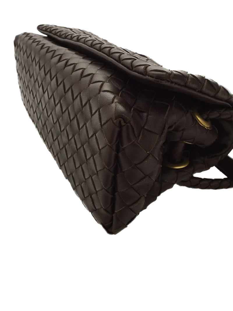 Nappa Intrecciato Small Flap Bag Brown-designer resale