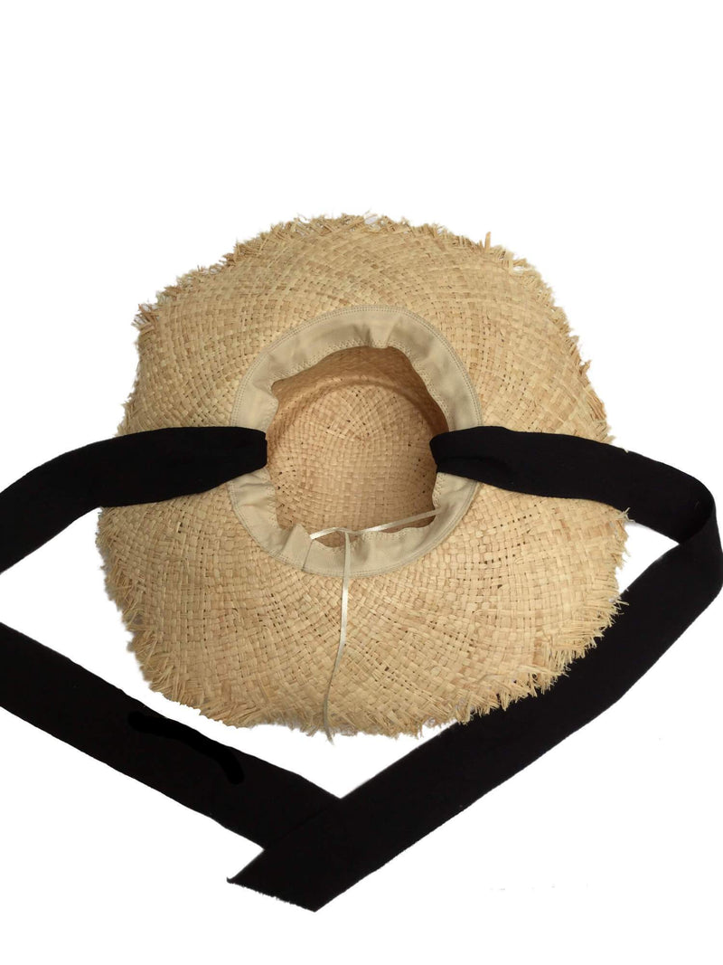 Natural Woven Straw Sun Hat Black Chin Tie-designer resale