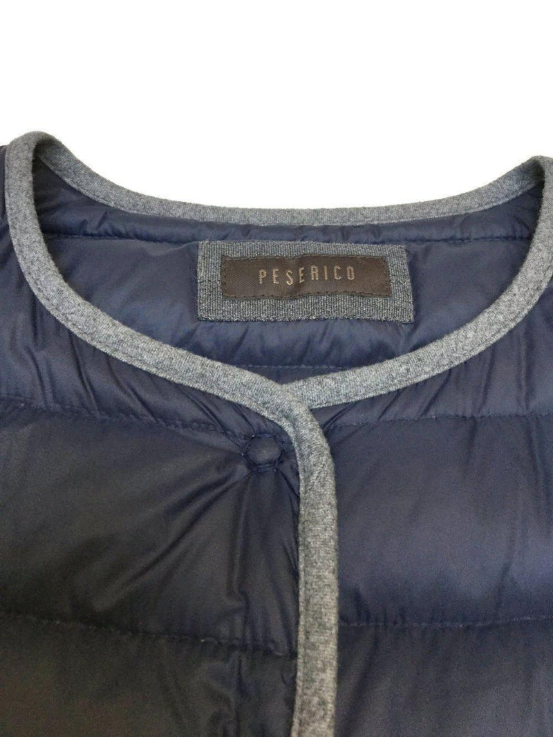 Navy Blue Puffer Down Jacket with Wool Trim-designer resale