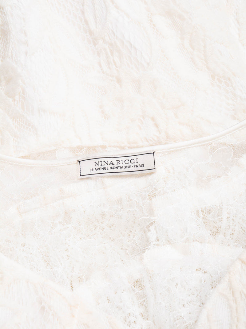 Nina Ricci Lace Ruffles Midi Dress Ivory-designer resale